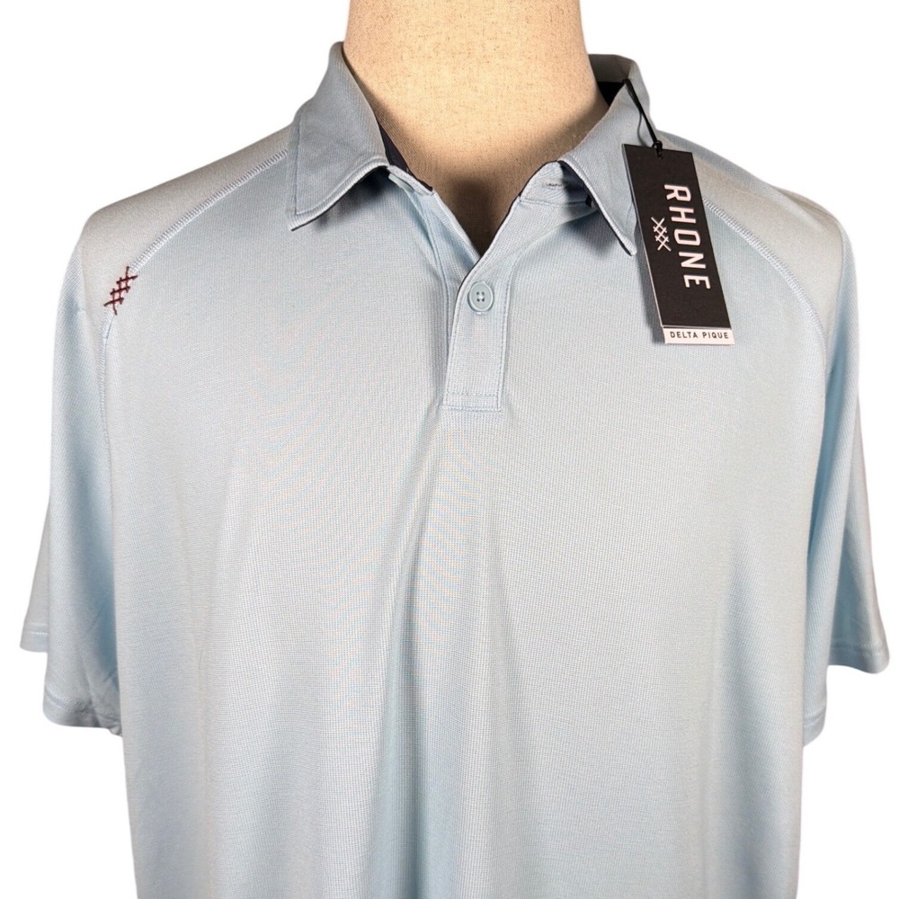 Rhone Delta Pique Polo Shirt Mens XXL Light Blue Short Sleeve Golf Top NEW